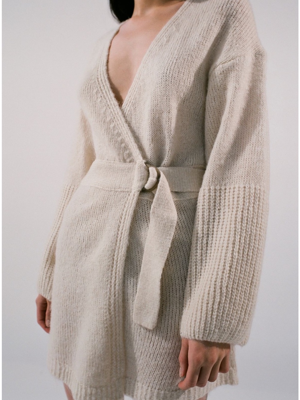 Urban Outfitters Cream Wrap Belted Knit Cardigan
